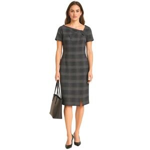 Jones Wear Dress Gray Plaid Office Short Sleeve Work‎ Sheath Casual 12 Women's